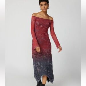 UO Maya Mesh Off-the-Shoulder Midi Dress